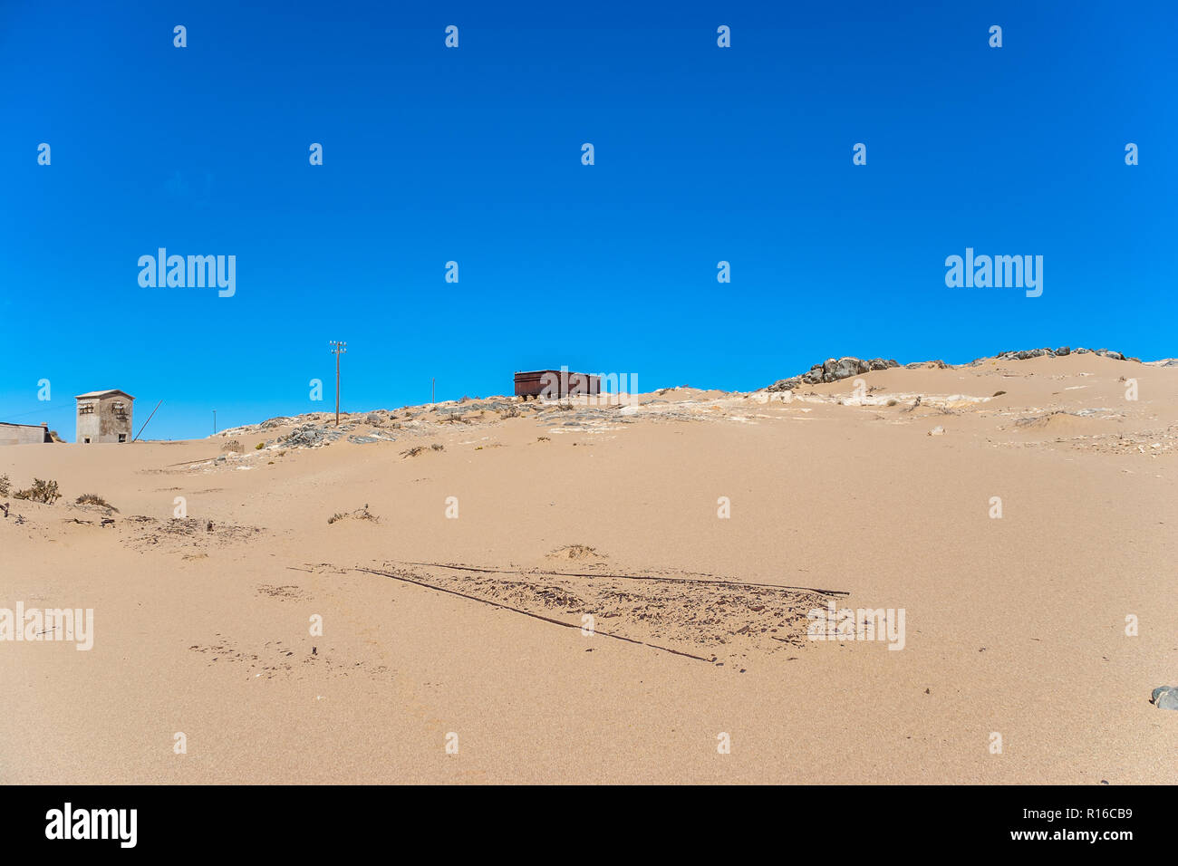 Kolmanskuppe, a ghost town on the Namibian Skeleton coast that had it origin in diamonds. Stock Photo