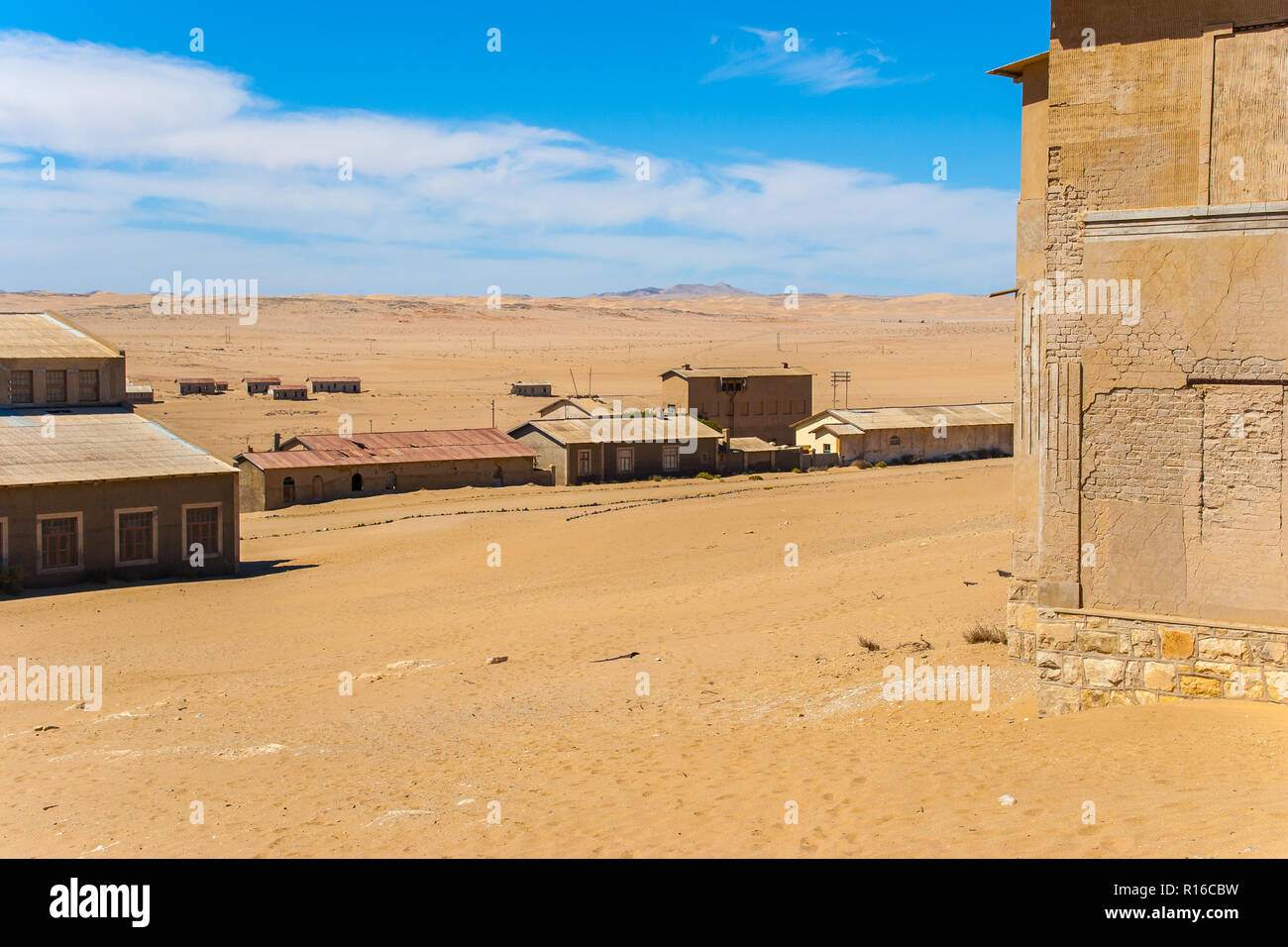 Kolmanskuppe, a ghost town on the Namibian Skeleton coast that had it origin in diamonds. Stock Photo