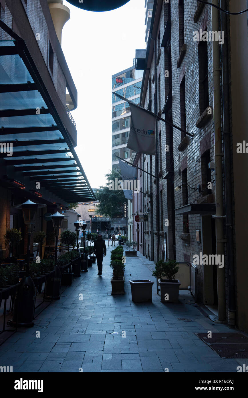 Late afternoon looking west along Bulletin Place, Sydney, one of the many lane ways that form part of the CBD area near the harbour Stock Photo