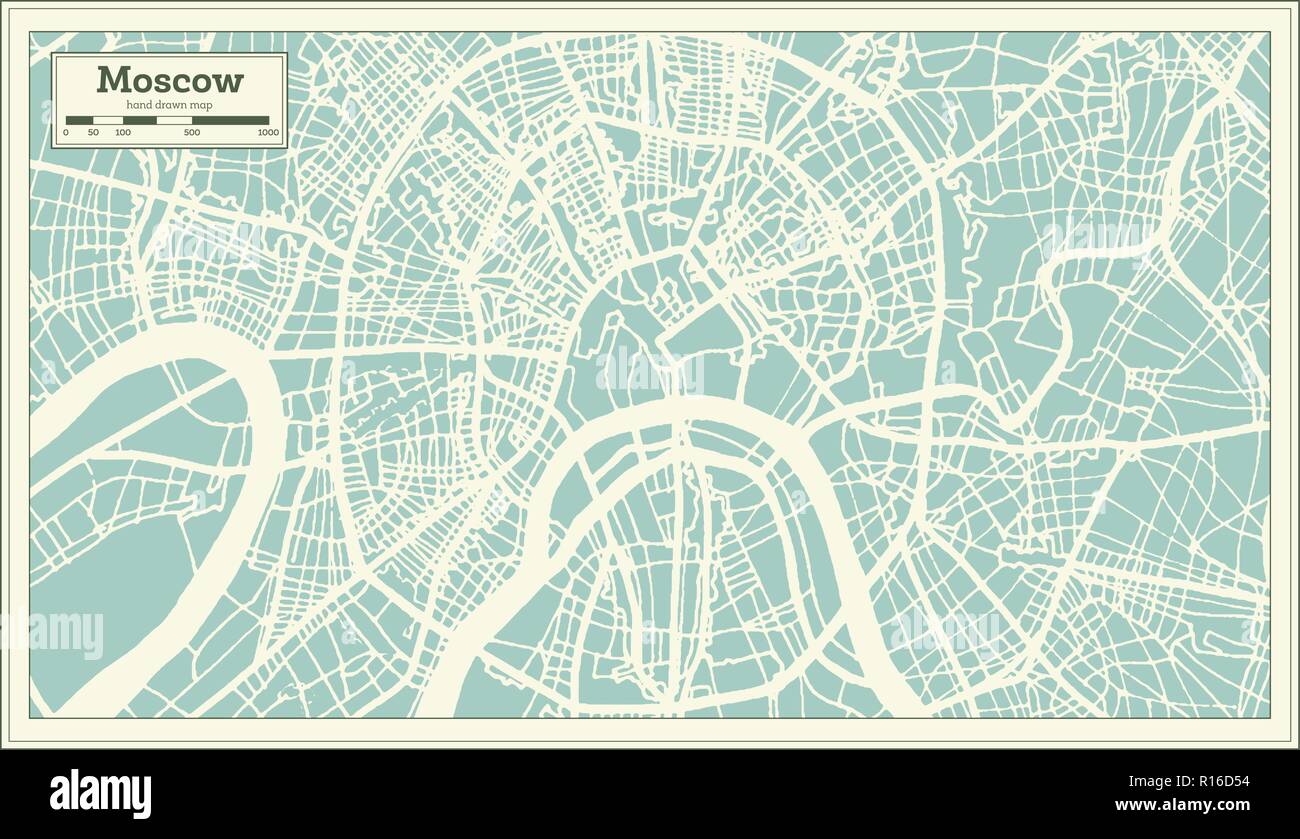 Moscow Russia City Map in Retro Style. Outline Map. Vector Illustration. Stock Vector