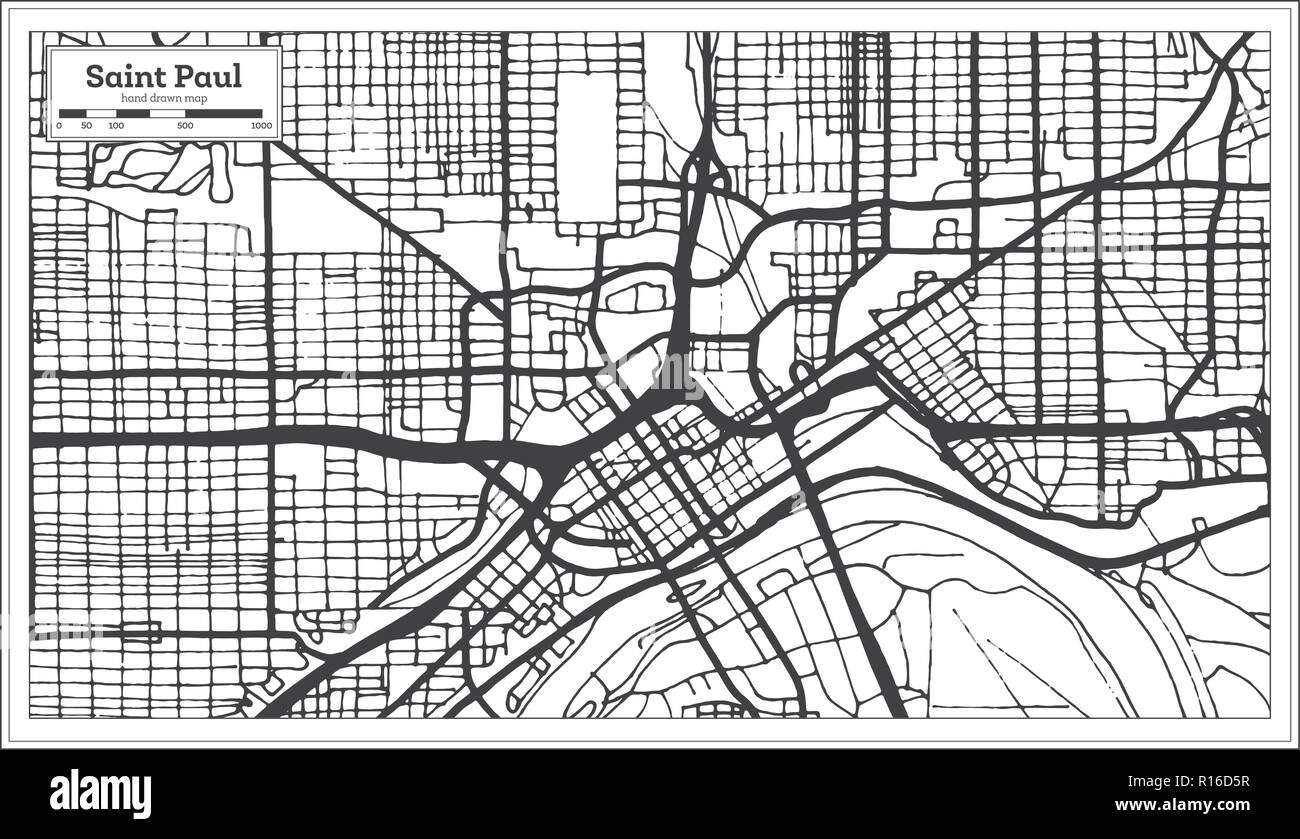 St Paul - Minnesota - Map - B&W - Vintage Print Poster