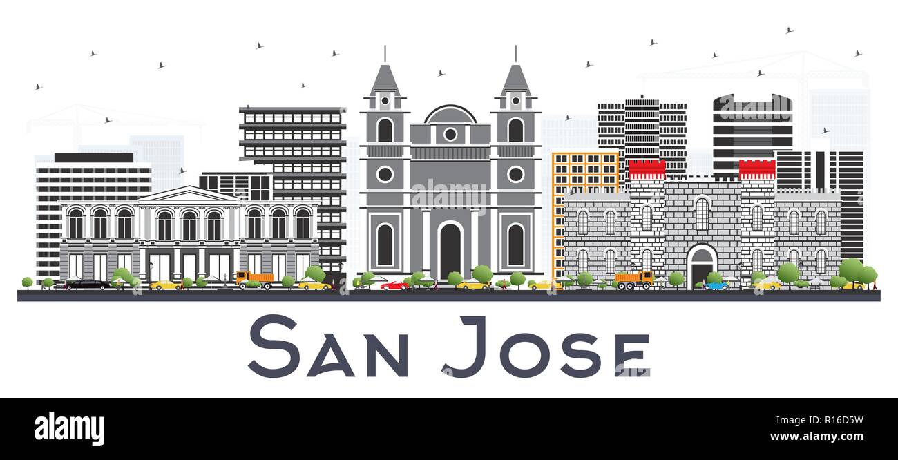 San Jose Costa Rica City Skyline with Color Buildings Isolated on White. Vector Illustration. Stock Vector