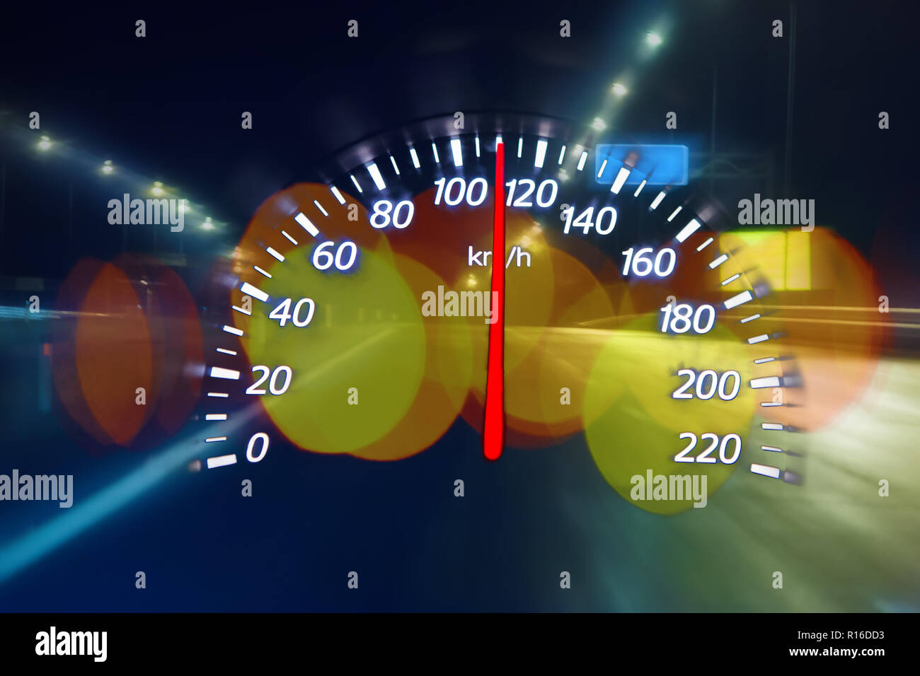 Fatigue of the driver on the night highway. Conceptual speedometer
