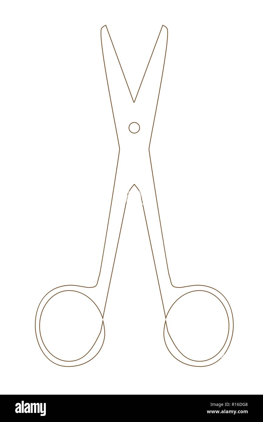 Vector illustration of a brown contour surgical scissors on a white