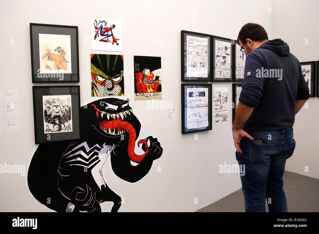 Rome November 9th 2018. Exhibition of the Italian cartoonist Zerocalcare, aka Michele Rech, one of the most famous in Italy, titled 'Digging ditches - feeding crocodiles'. Foto Samantha Zucchi Insidefoto Stock Photo