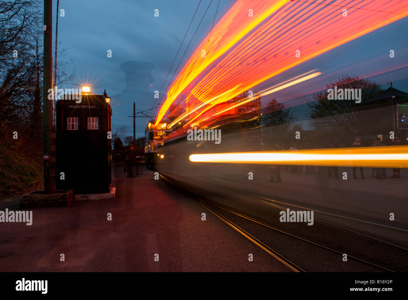 One of a set of images taken during a special open evening at Crich Tramway Village, Derbyshire, UK Stock Photo