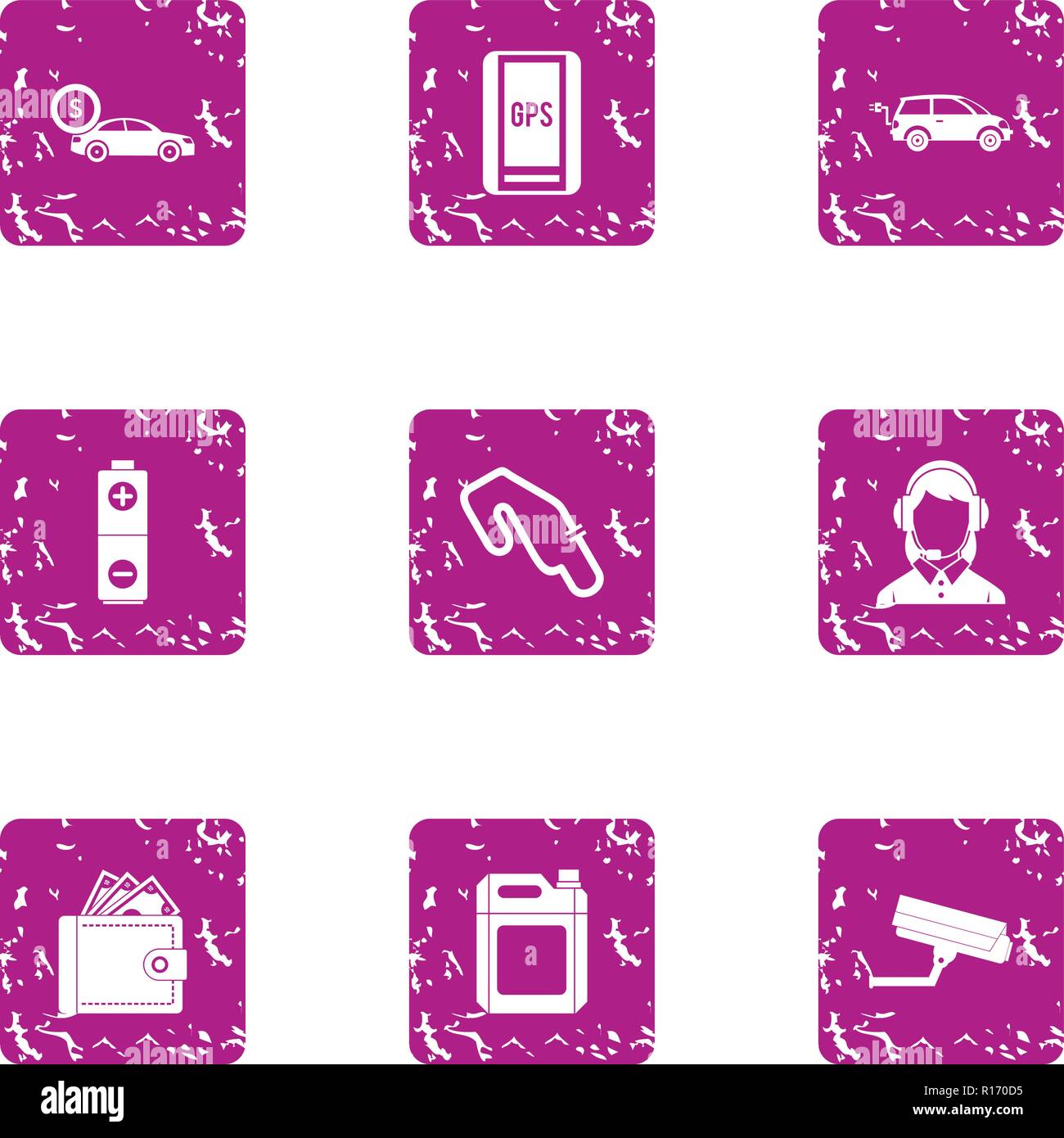 Racing day icons set, grunge style Stock Vector