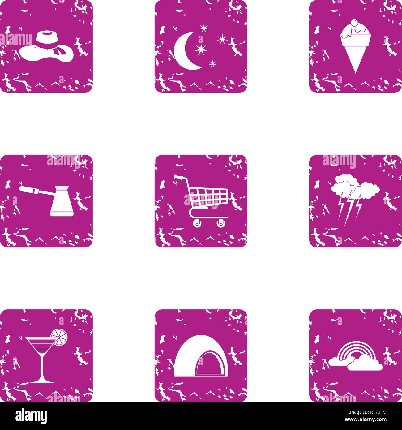 Nightly icons set, grunge style Stock Vector