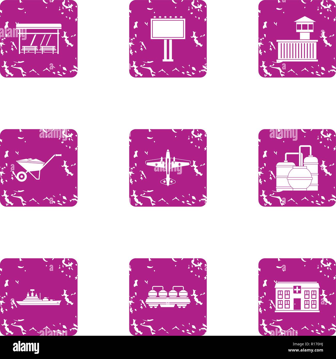 Civic icons set, grunge style Stock Vector