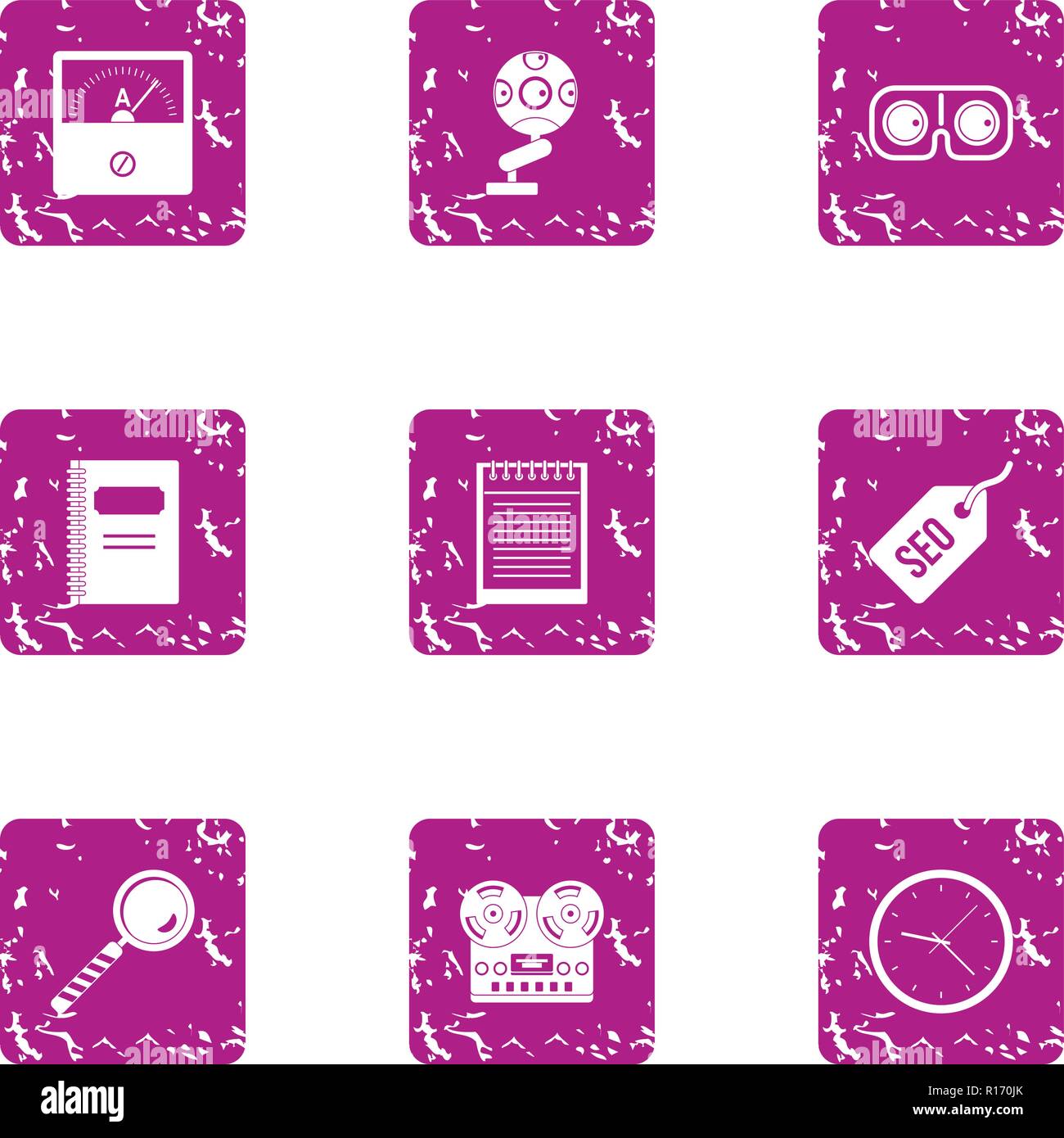 Engine optimization icons set, grunge style Stock Vector