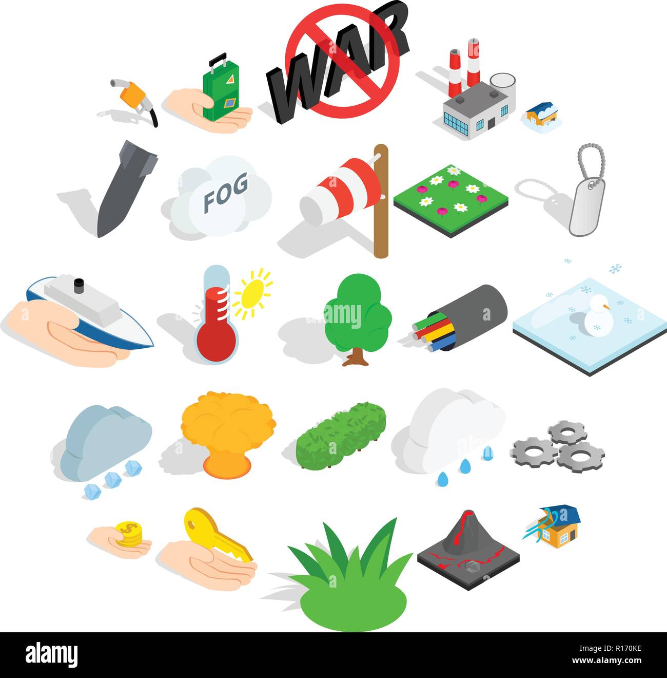 Fire icons set, isometric style Stock Vector
