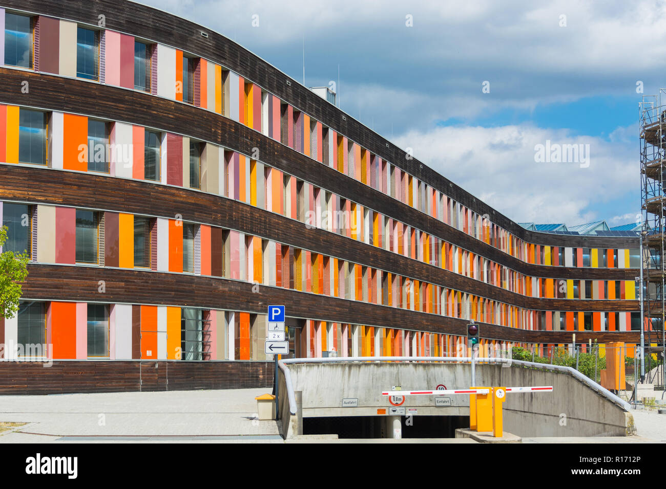 Environment and colorful facade of the Federal Environment Agency in Dessau Stock Photo