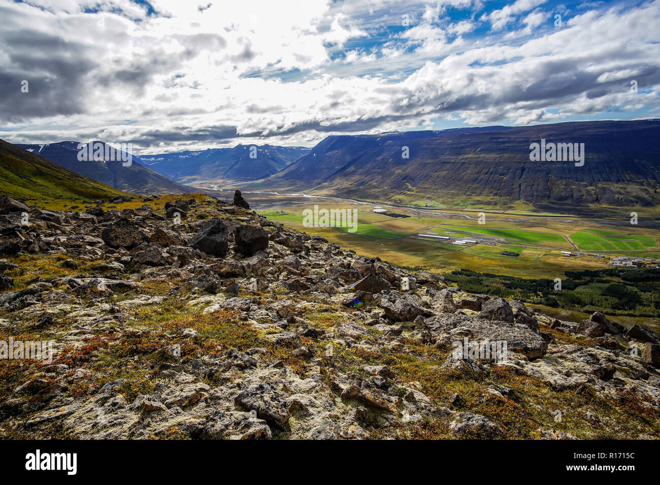 Hiking to Gvendarskal in north of Iceland. Enjoying the landscape of Iceland. Stock Photo