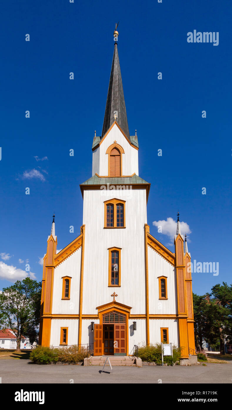White wooden Neo-Gothic Gjovik Church (Gjøvik kirke) Oppland Norway Stock Photo