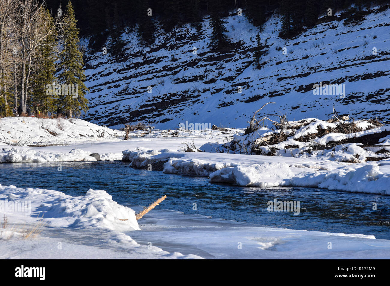 winter scene in Kananaskis country in the mountains of Alberta Stock Photo