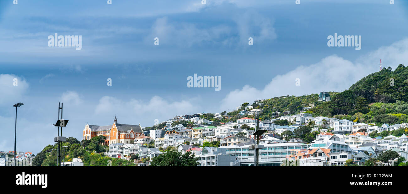 homes and buildings on slopes of Mount Victoria, Wellington, New Zealand. Stock Photo