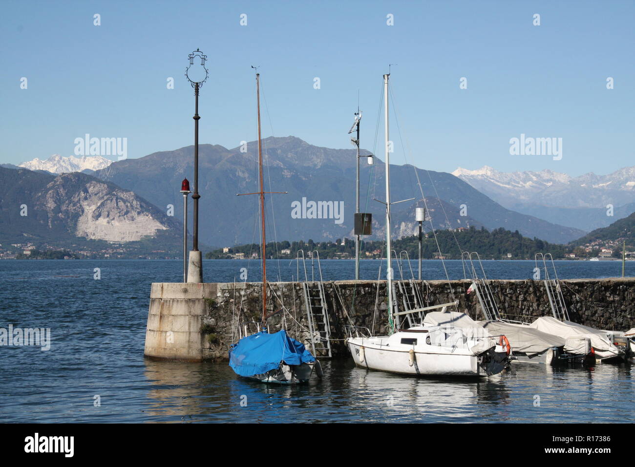 Lake Maggiore from the harbour of Laveno-Mombello, Lombardy Stock Photo