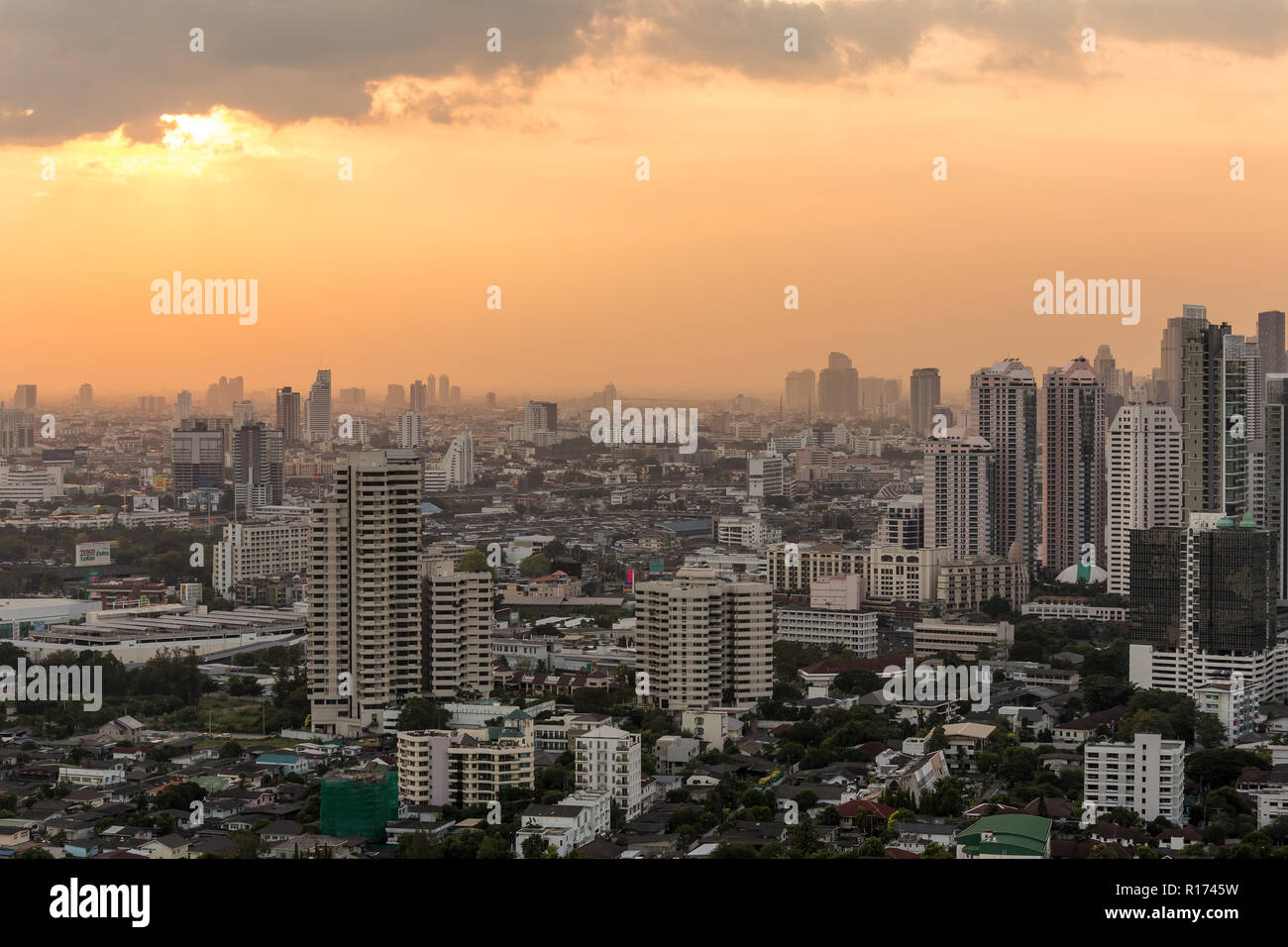 Bangkok city center night view from rooftop Stock Photo - Alamy