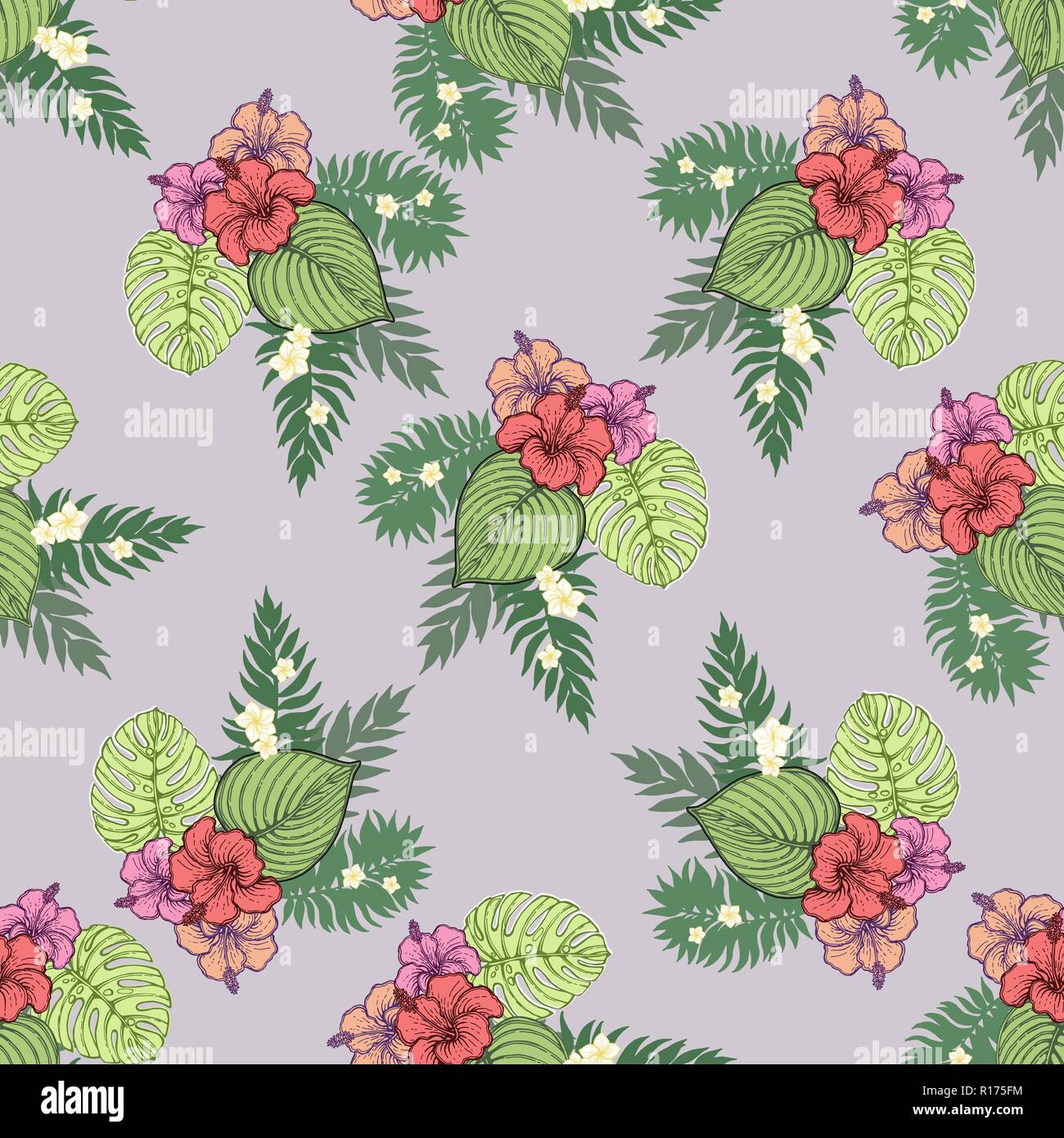 Seamless pattern of hand drawn sketch style flowers and plants. Vector ...