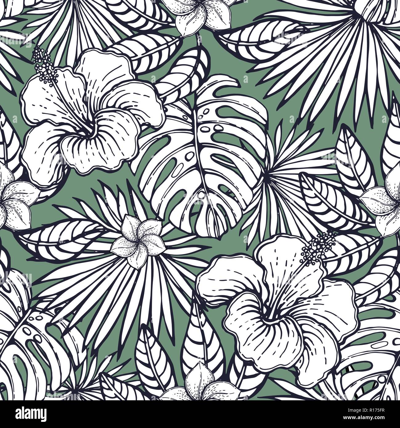 Seamless pattern of hand drawn sketch style flowers and plants. Vector ...