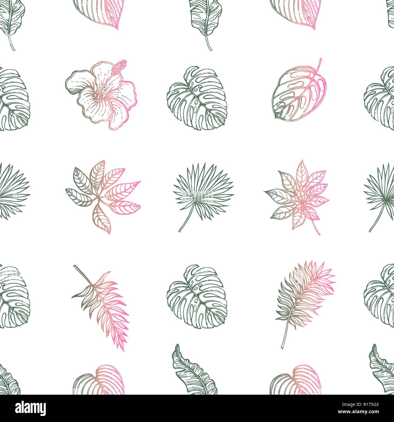 Seamless pattern of hand drawn sketch style flowers and plants isolated ...