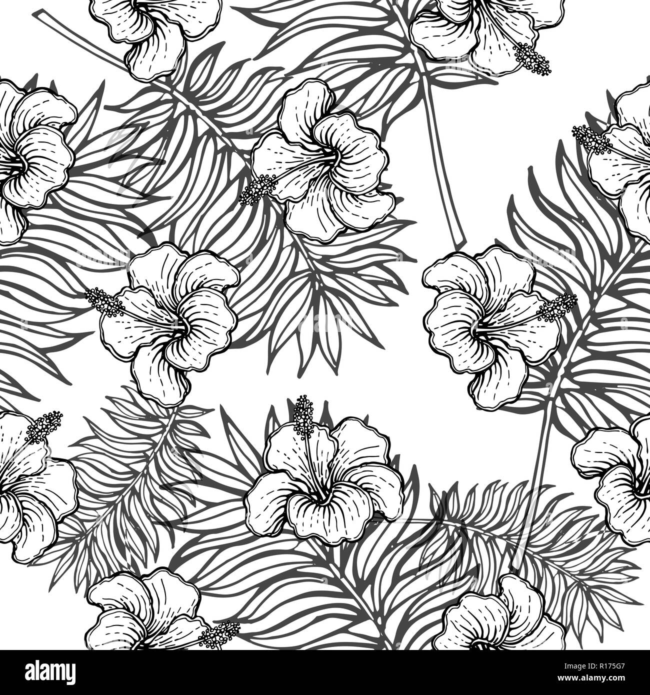 Seamless pattern of hand drawn sketch style flowers and plants isolated ...