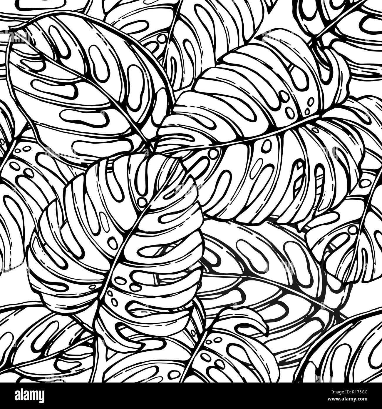 Seamless pattern of hand drawn sketch style tropical plants. Vector ...