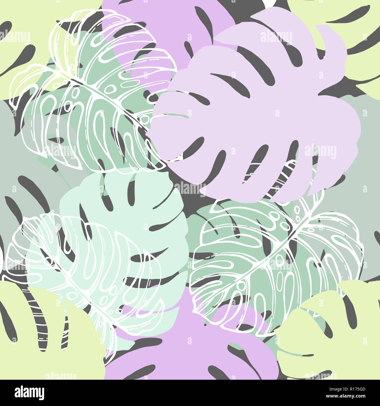 Seamless pattern of hand drawn sketch style tropical plants. Vector ...