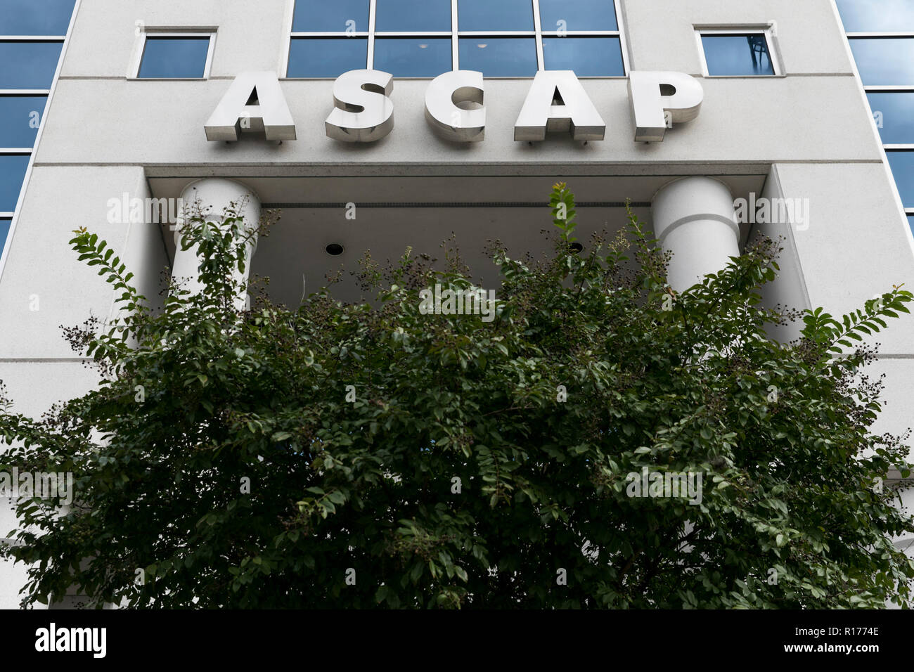 A logo sign outside of a facility occupied by The American Society of Composers, Authors, and Publishers (ASCAP) in Nashville, Tennessee, on October 9 Stock Photo