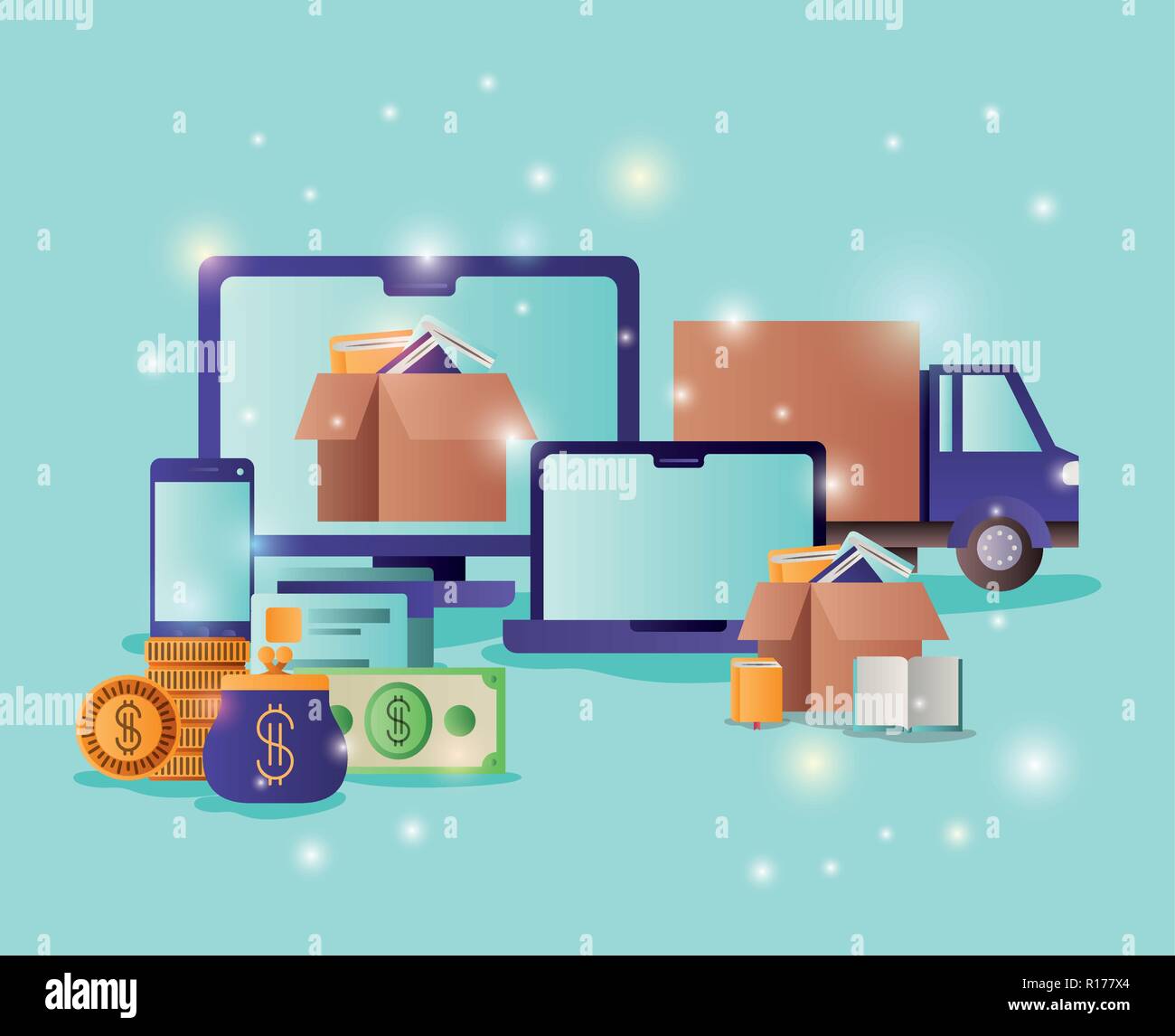 technology devices with ecommerce icons Stock Vector Image & Art - Alamy