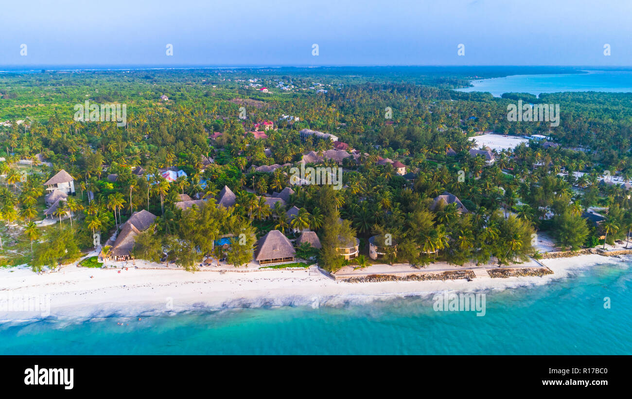 Aerial. Paje village, Zanzibar, Tanzania. Stock Photo