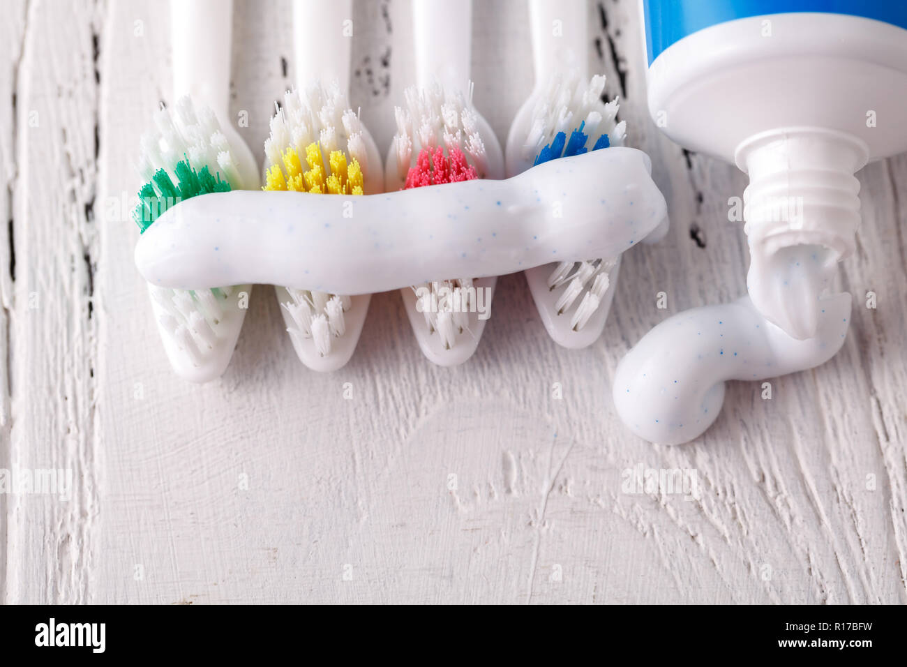 oral hygiene, toothpaste extruded from a tube Stock Photo Alamy