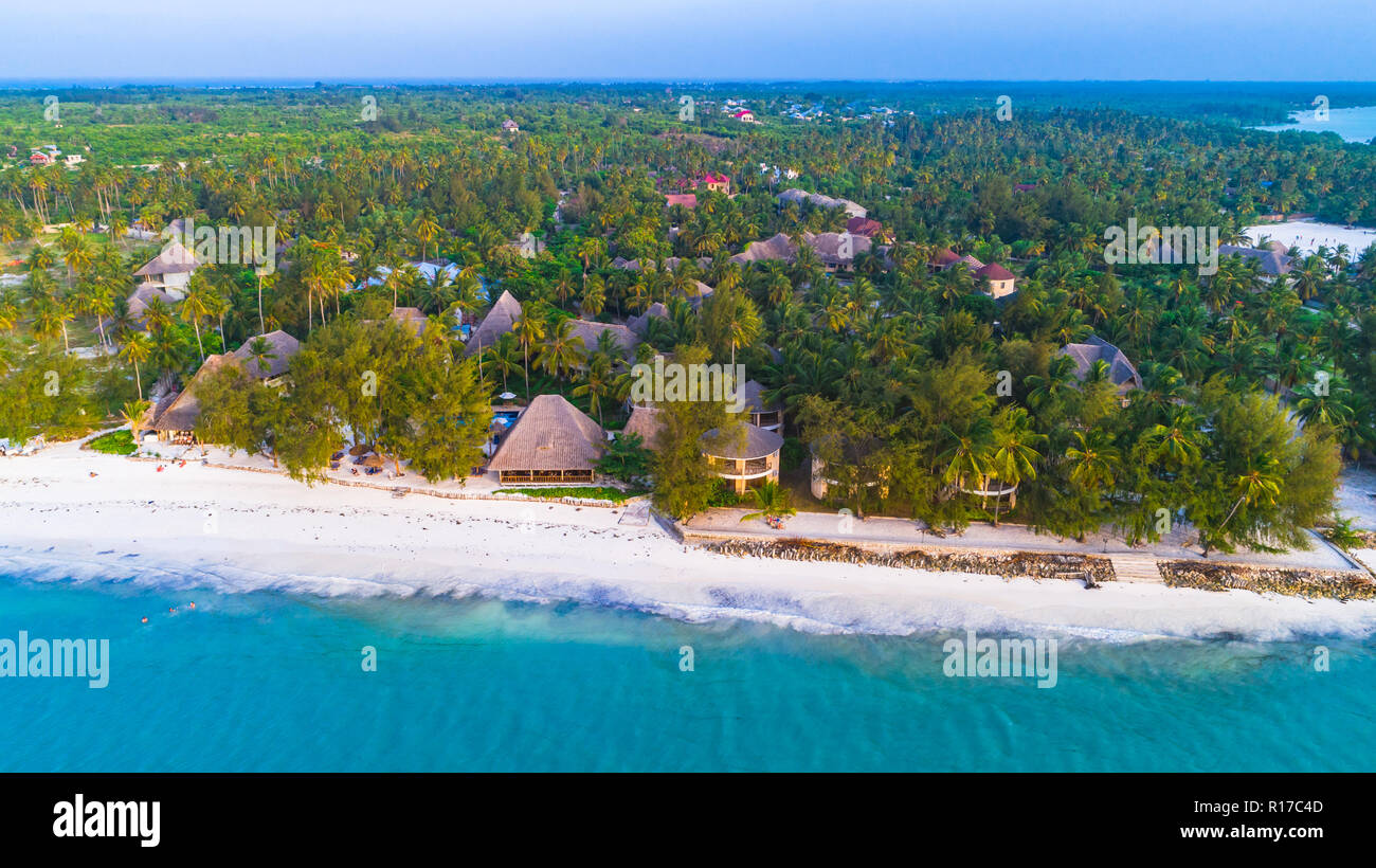 Aerial. Paje village, Zanzibar, Tanzania. Stock Photo