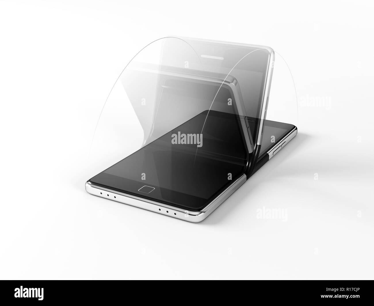 Concept of foldable smartphone. 3D illustration. Stock Photo