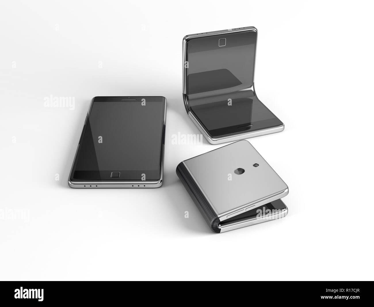 Concept of multiple ways to use of the foldable smartphone. 3D illustration. Stock Photo