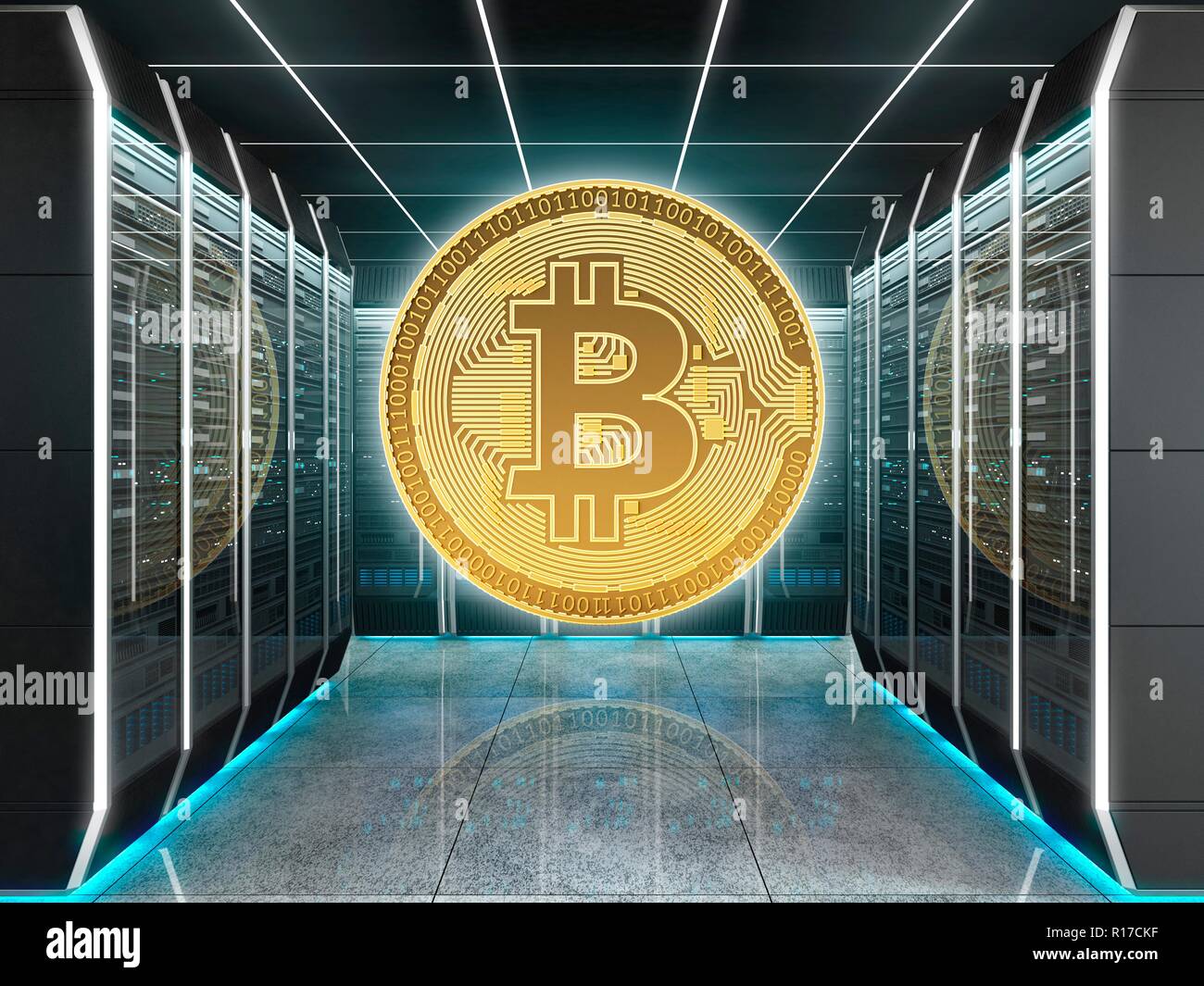 Concept of the bitcoin production, mining of cryptocurrency at the digital  farm. 3D illustration Stock Photo - Alamy