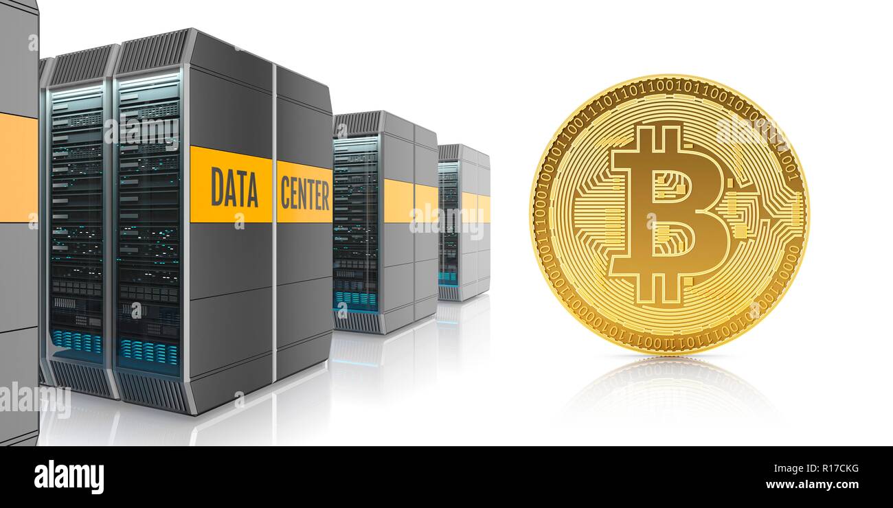 Golden bitcoin on server farm hi-res stock photography and images - Alamy