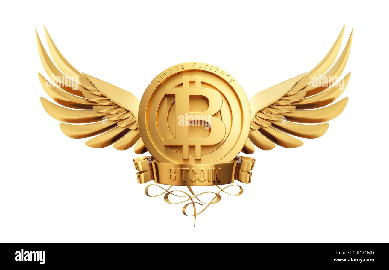Bitcoin symbol with golden wings. 3d illustration Stock Photo - Alamy