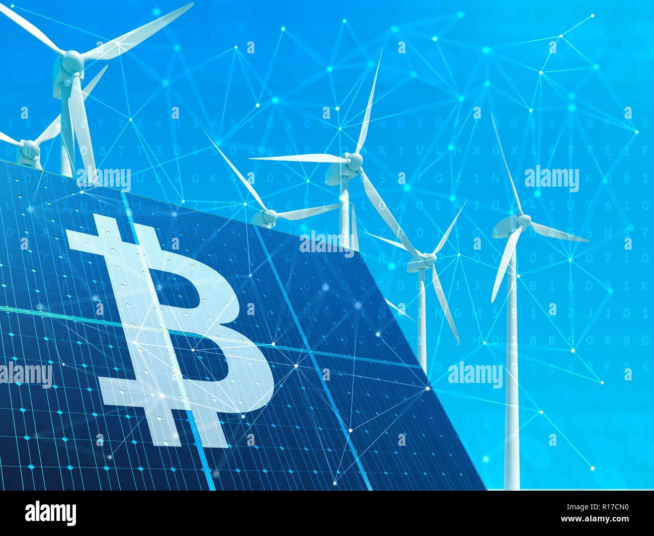 Business model of solar-powered bitcoin mining. 3d illustration Stock Photo  - Alamy