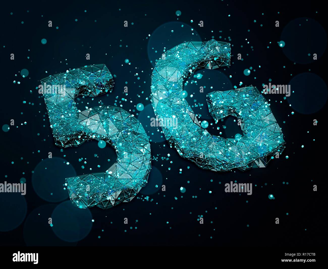 5G symbol with blue particles on dark background. 3D illustration Stock ...
