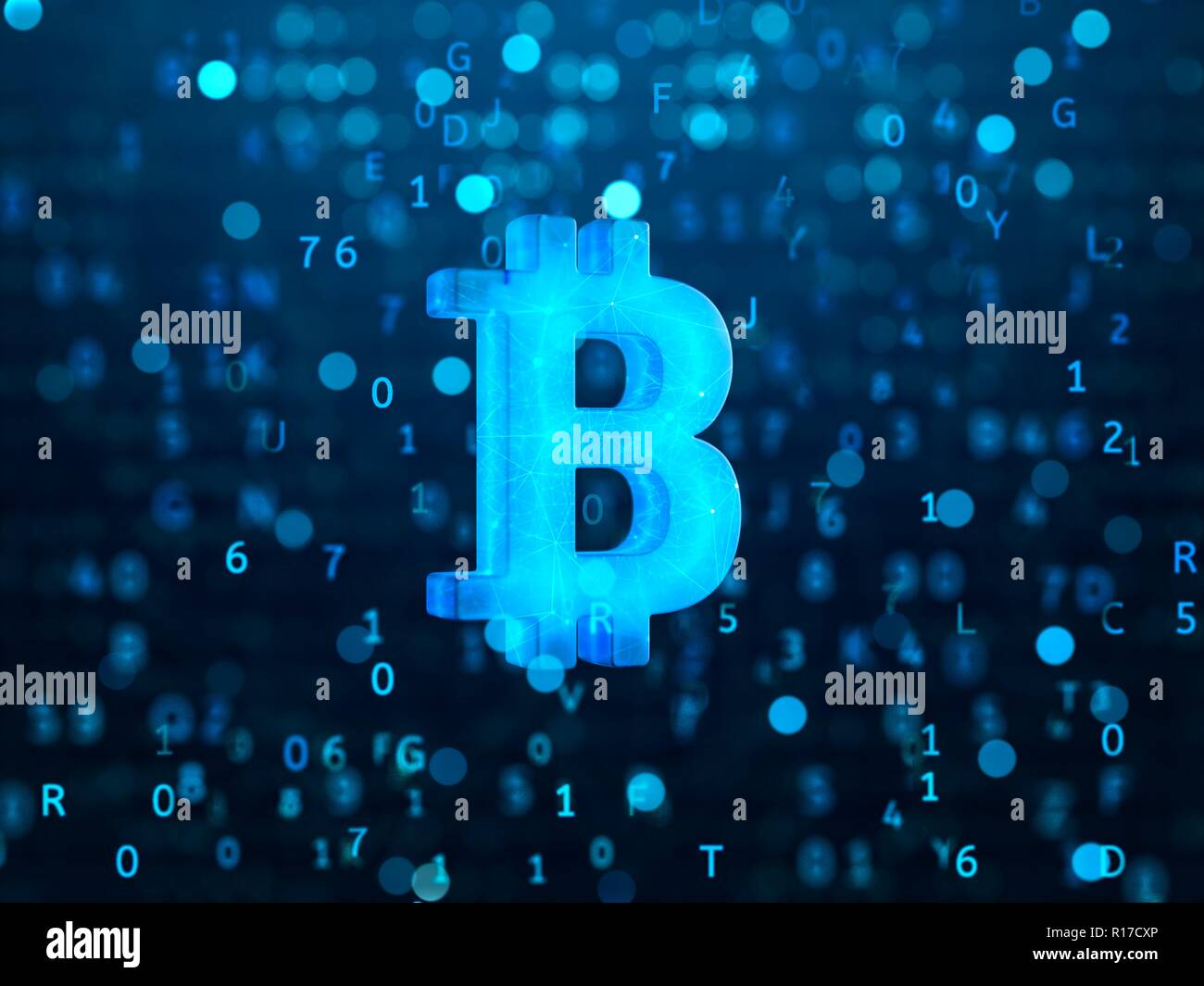 Glowing blue Bitcoin ₿ cryptocurrency, digital decentralized currency  symbol, conceptual illustration of a bitcoin logo connected to a blockchain  netw Stock Photo - Alamy