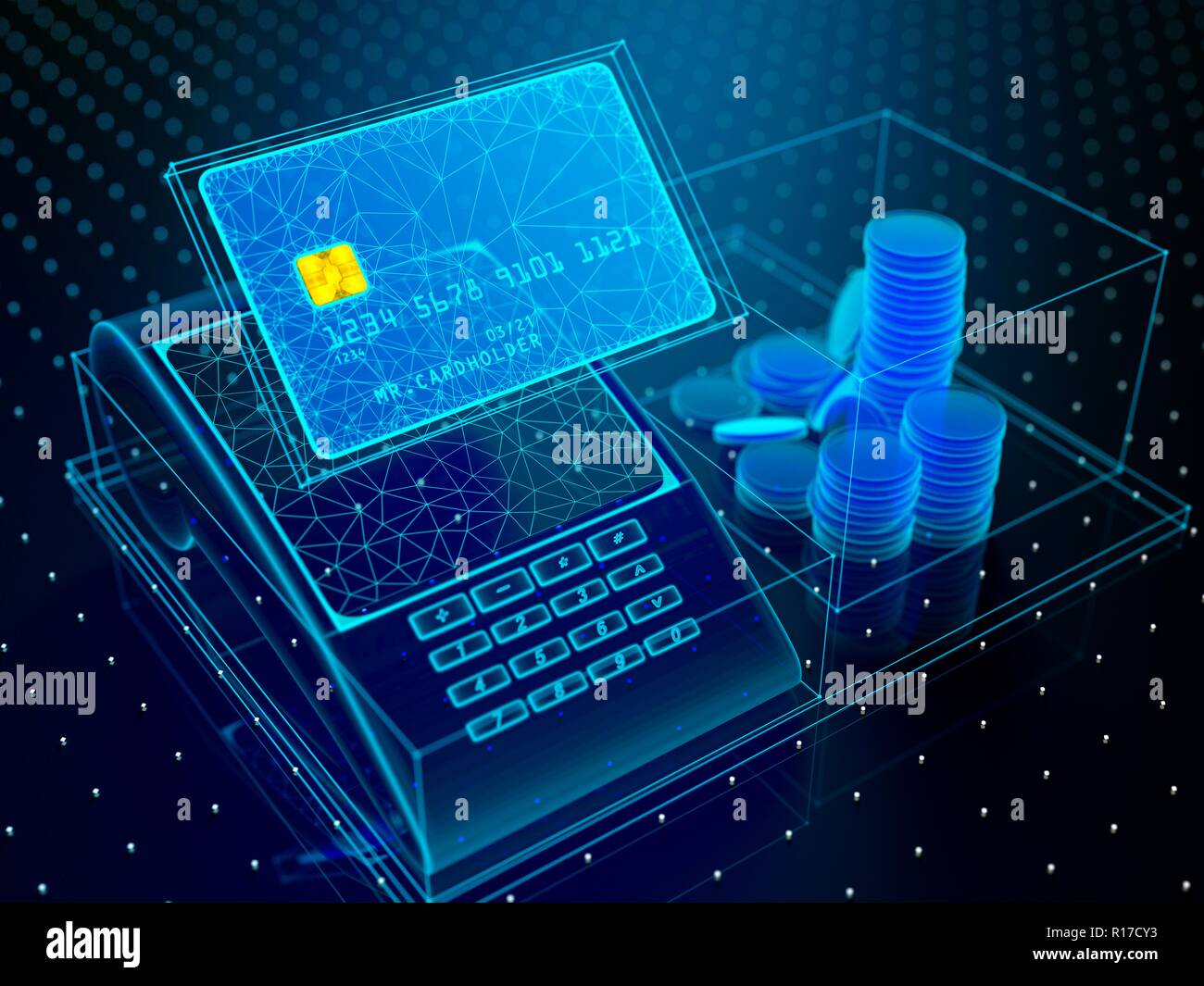 Technology of modern digital banking. Credit card, POS terminal, stack ...