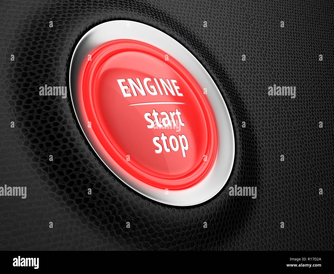 Start button of engine on car dashboard. Stop-start system. 3D ...