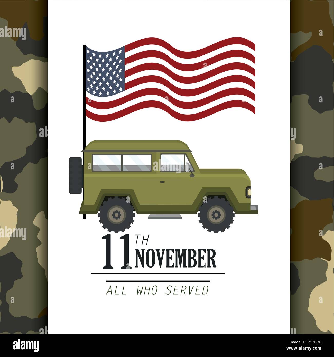 united states flag and military car Stock Vector