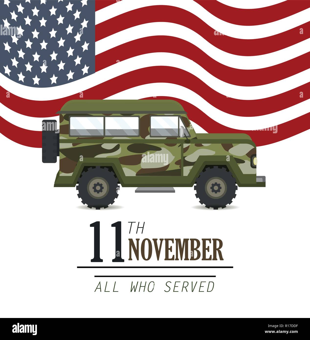 military car and united states flag Stock Vector
