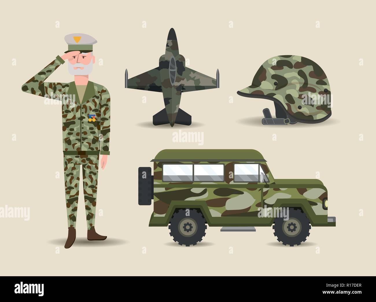 set soldier and military army force Stock Vector