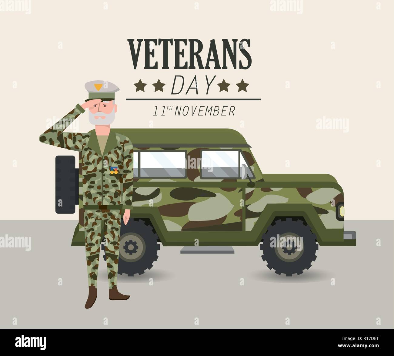 patriotic soldier with uniform and military car Stock Vector