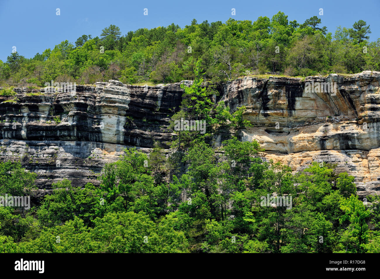 Sandstone bluffs and trees overlooking the Buffalo National River, Buffalo National River- Ozark Unit, Arkansas, USA Stock Photo