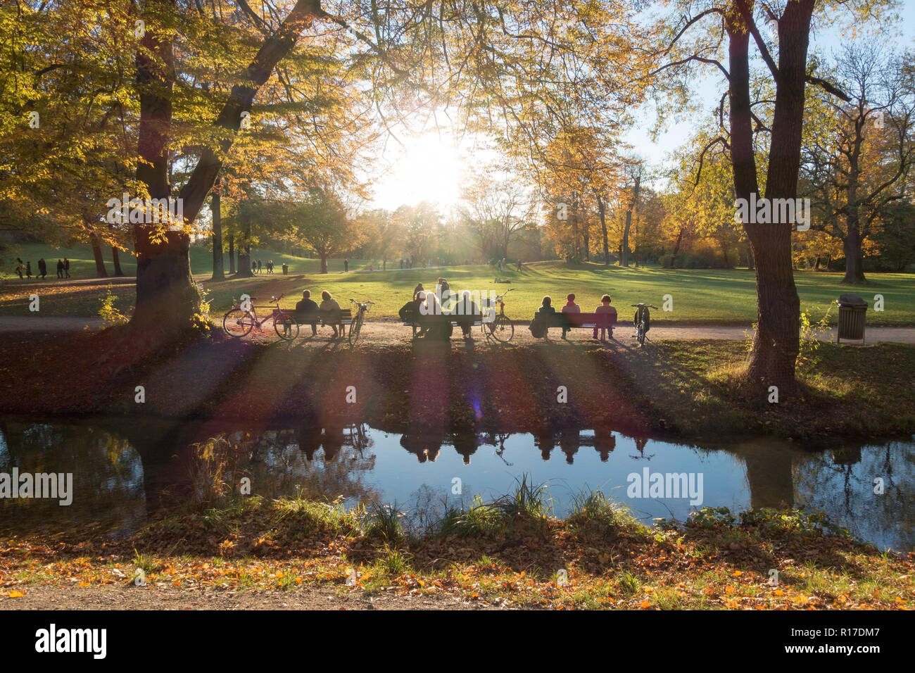 Englischer Garten Park in autumn, Munich, Germany Stock Photo