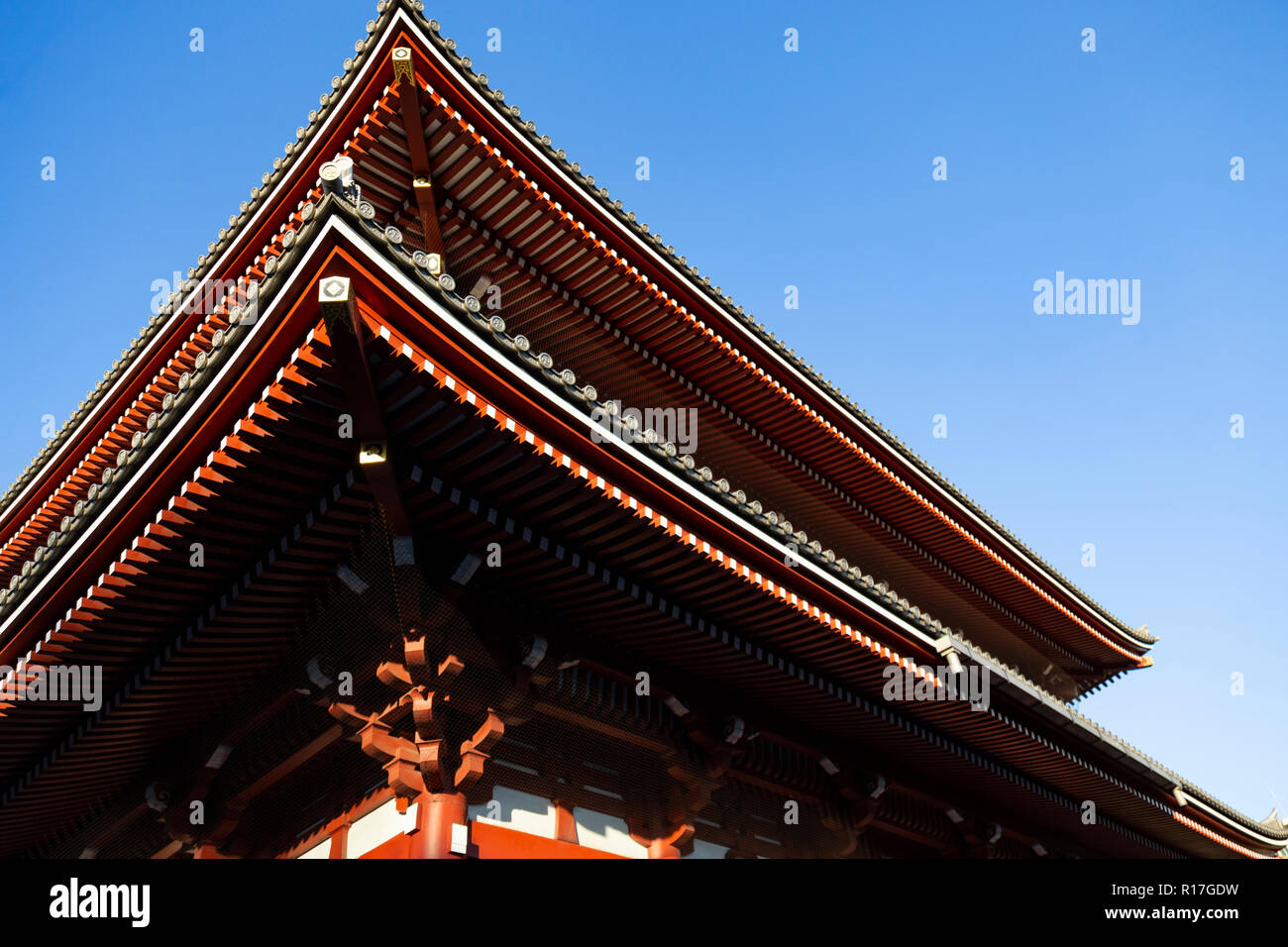 Detail of the roof of Asakusa Temple in Tokyo, Japan during dusk on a fall day. Stock Photo